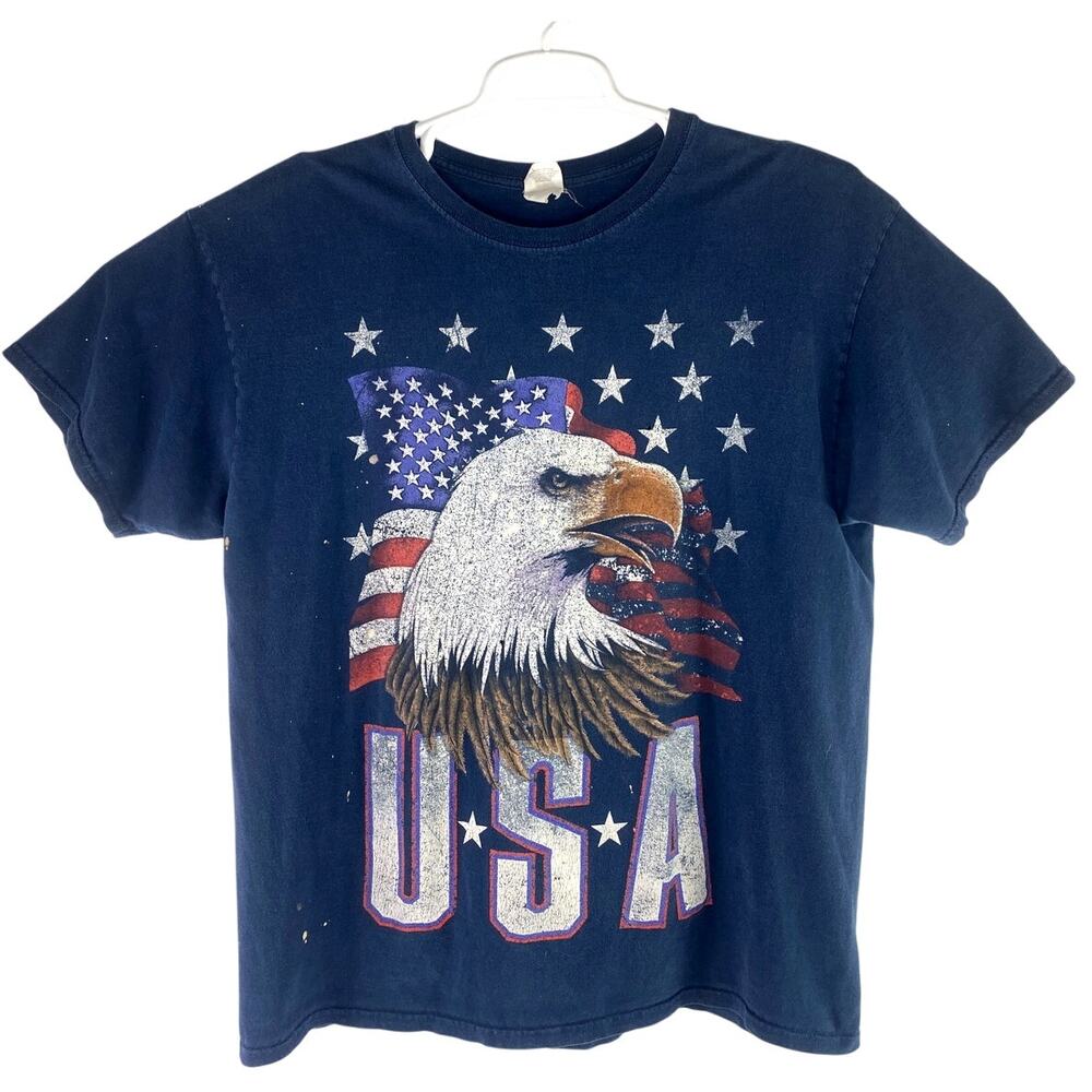 Vtg Fruit Of the Loom Mens Xl Eagle American Flag USA Patriotic T-Shirt Read